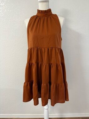 TCEC Brown and Orange Tiered Ruffled Sundress